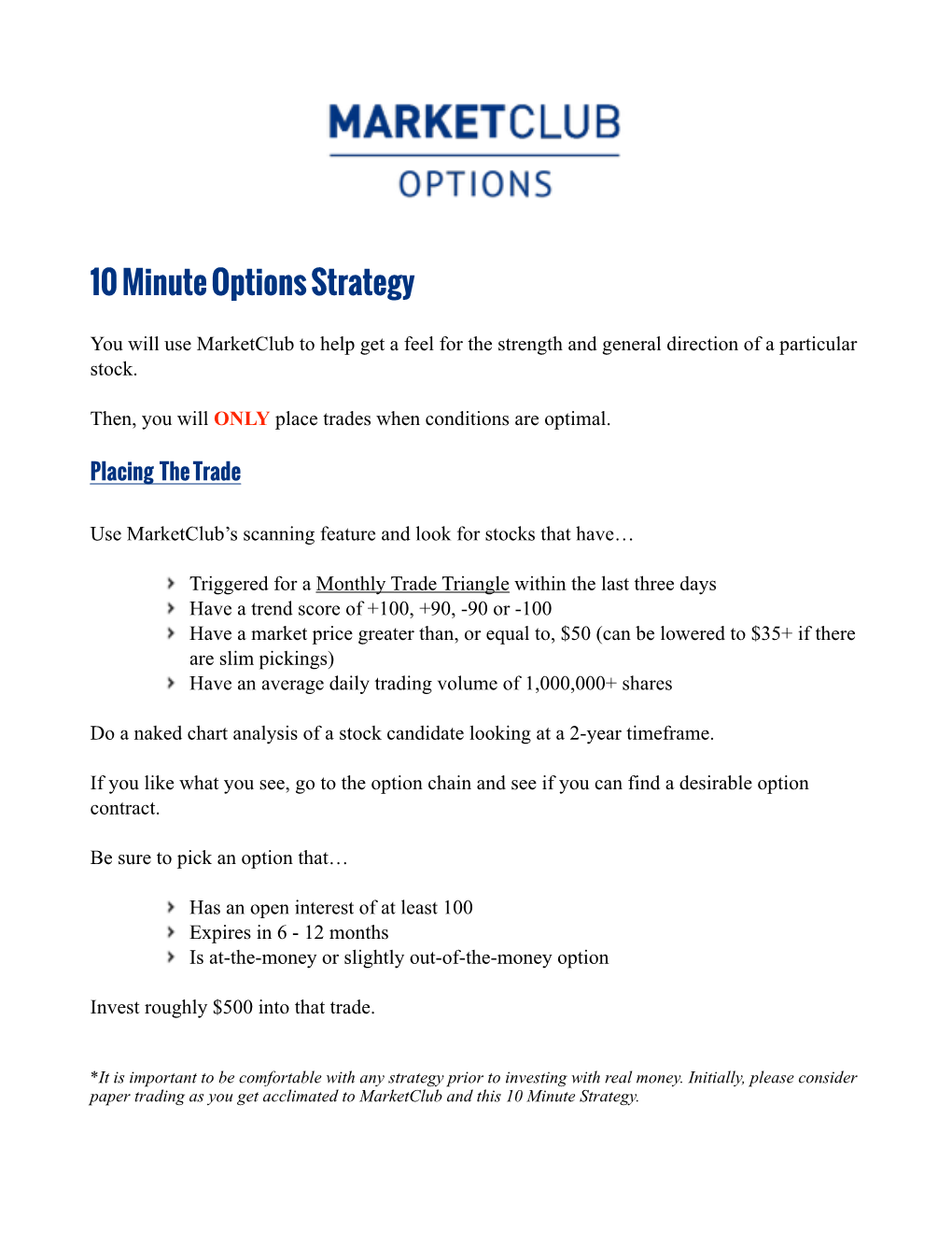 10 Min Options Strategy Handout