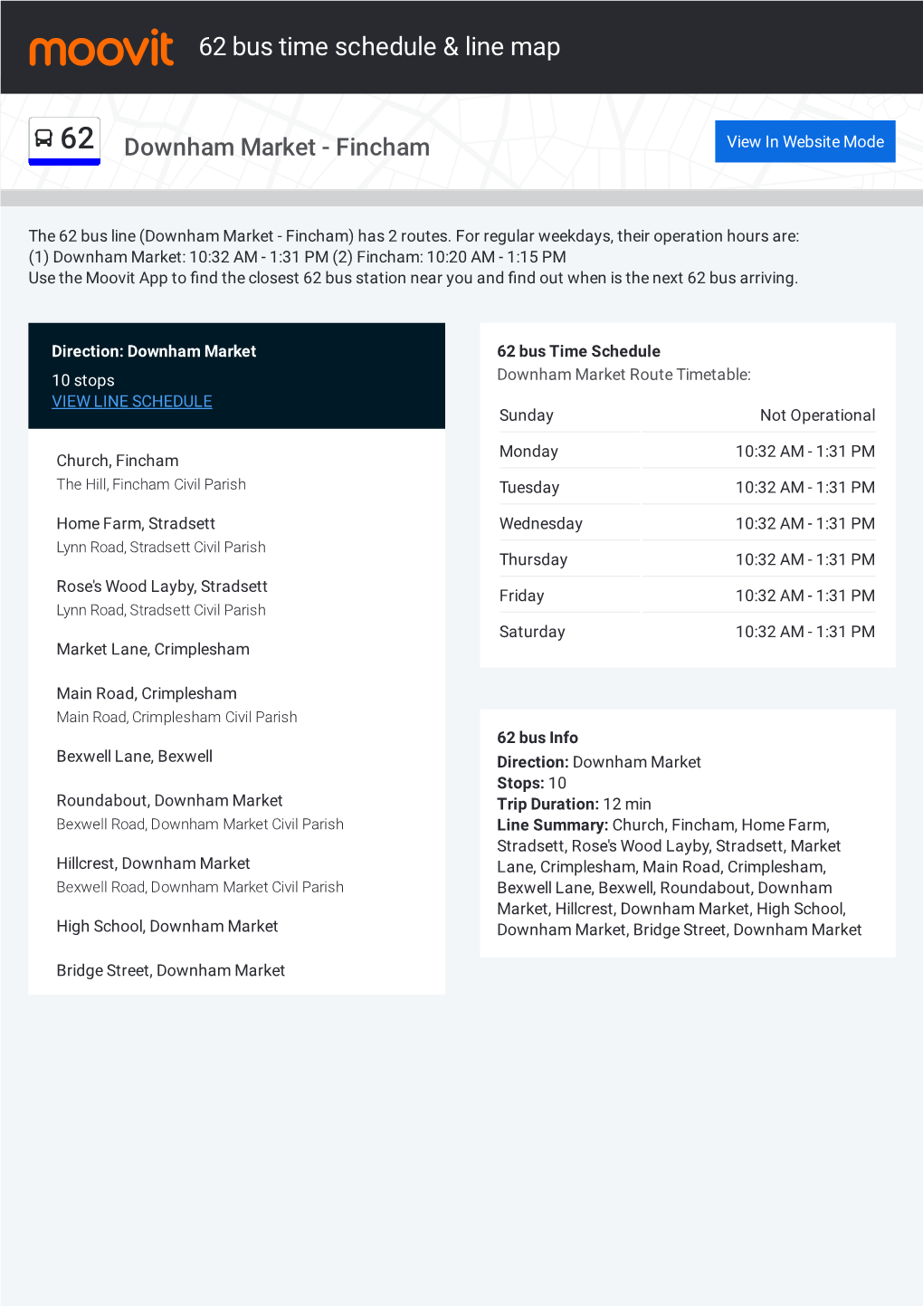 62 Bus Time Schedule & Line Route