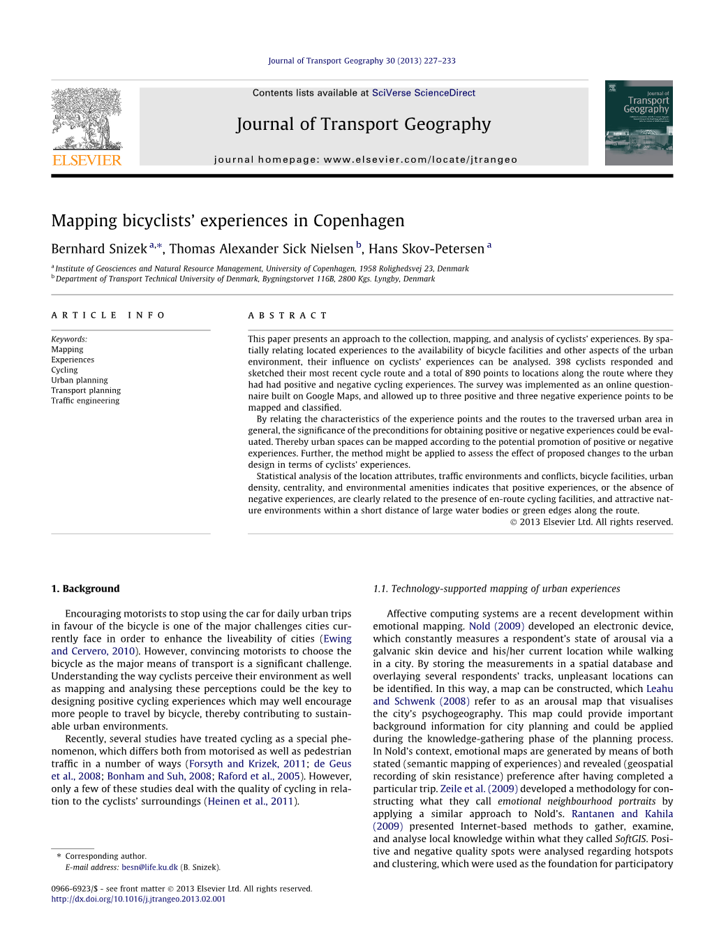 Mapping Bicyclists' Experiences in Copenhagen Journal of Transport