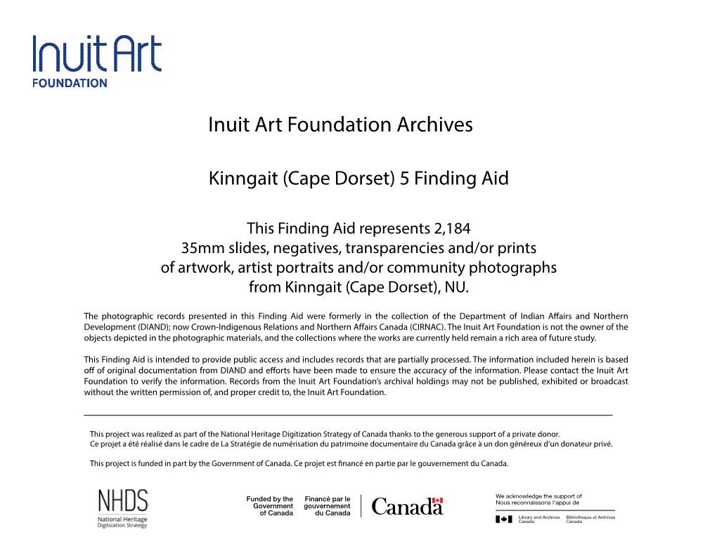 Kinngait (Cape Dorset) 5 Finding Aid
