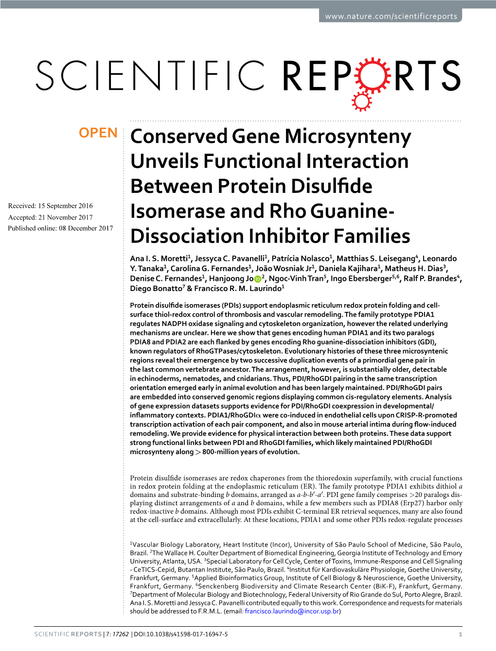 Conserved Gene Microsynteny Unveils Functional Interaction Between Protein Disulfide Isomerase and Rho Guanine-Dissociation Inhi