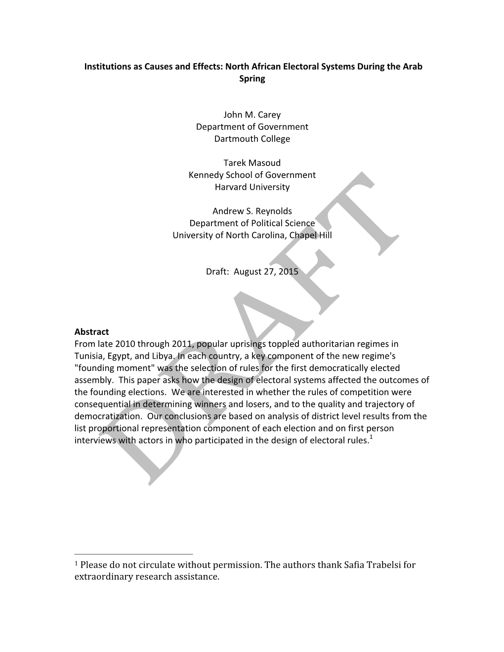 Institutions As Causes and Effects: North African Electoral Systems During the Arab Spring