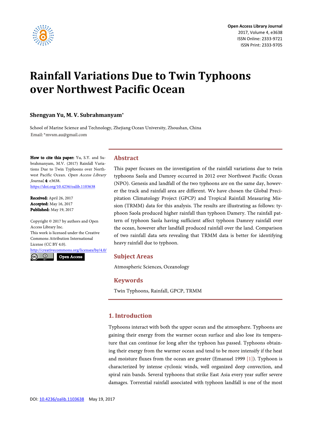 Rainfall Variations Due to Twin Typhoons Over Northwest Pacific Ocean