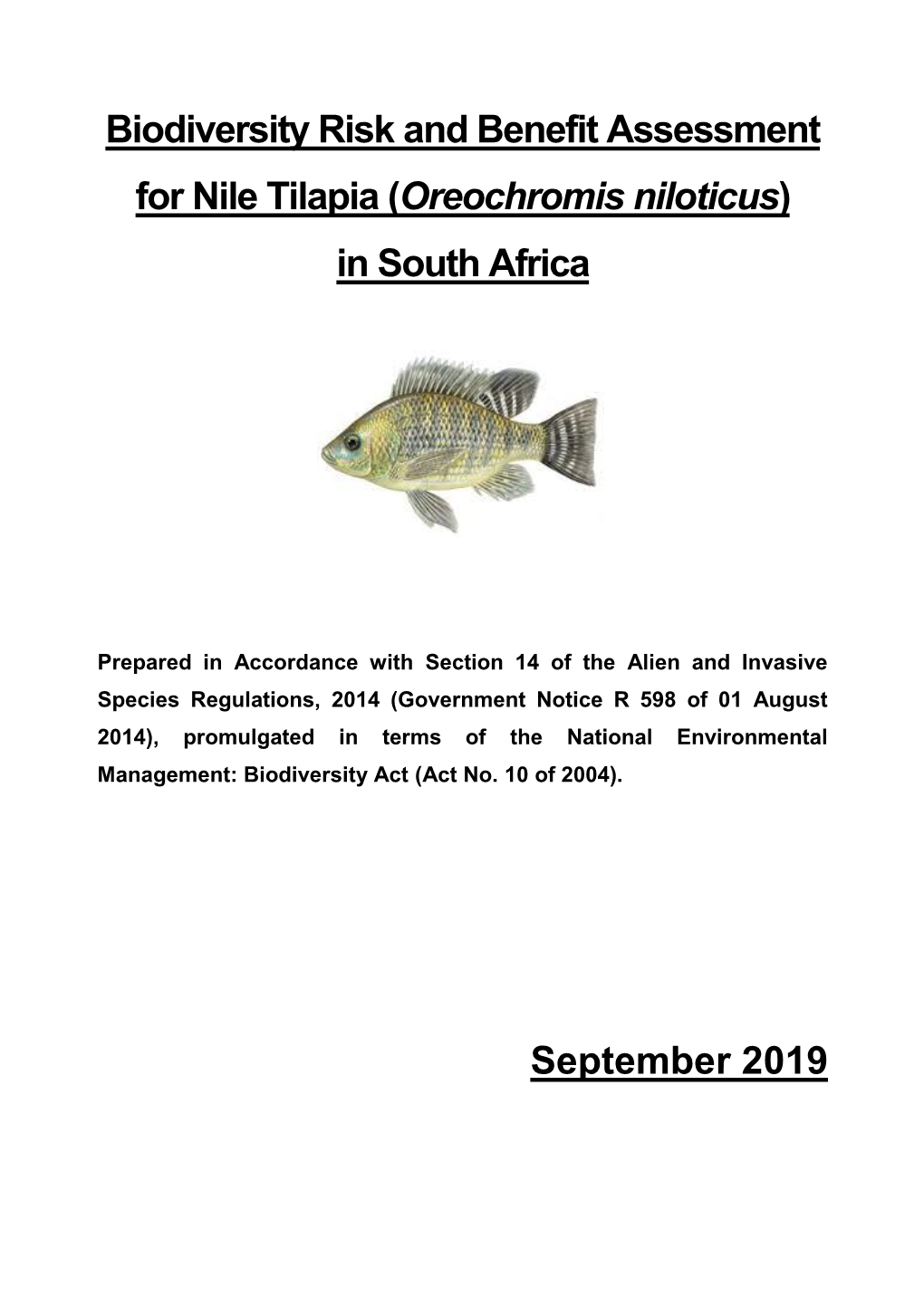 Biodiversity Risk and Benefit Assessment for Nile Tilapia (Oreochromis Niloticus) in South Africa