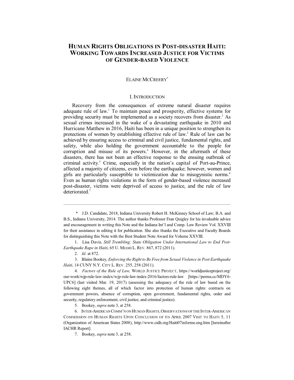 Human Rights Obligations in Post-Disaster Haiti: Working Towards Increased Justice for Victims of Gender-Based Violence