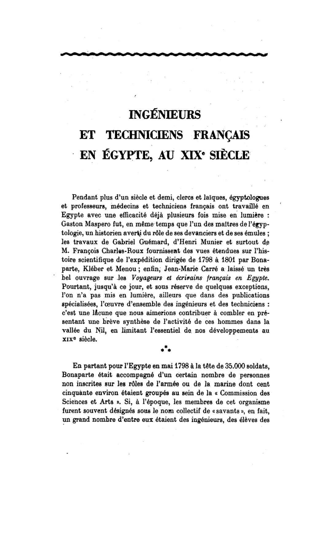 INGÉNIEURS ET TECHNICIENS FRANÇAIS EN EGYPTE, AU Xixe SIÈCLE