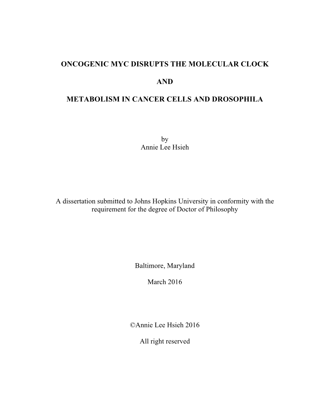 Oncogenic Myc Disrupts the Molecular Clock and Metabolism in Cancer