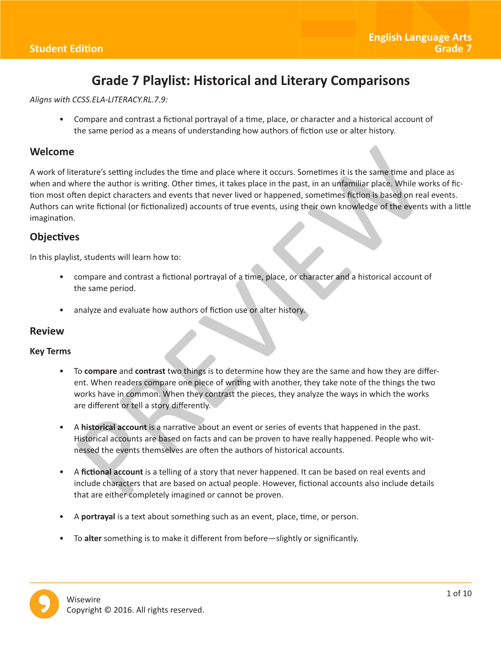 Historical and Literary Comparisons Aligns with CCSS.ELA-LITERACY.RL.7.9