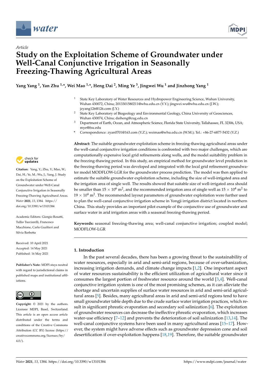 Study on the Exploitation Scheme of Groundwater Under Well-Canal Conjunctive Irrigation in Seasonally Freezing-Thawing Agricultural Areas