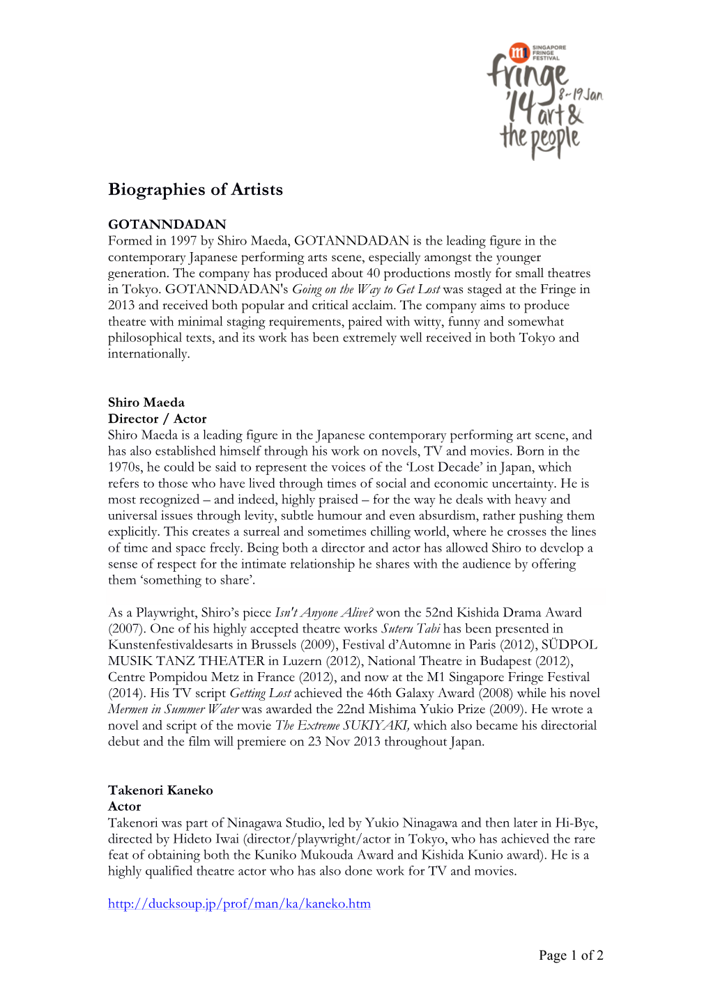 Biographies of Artists