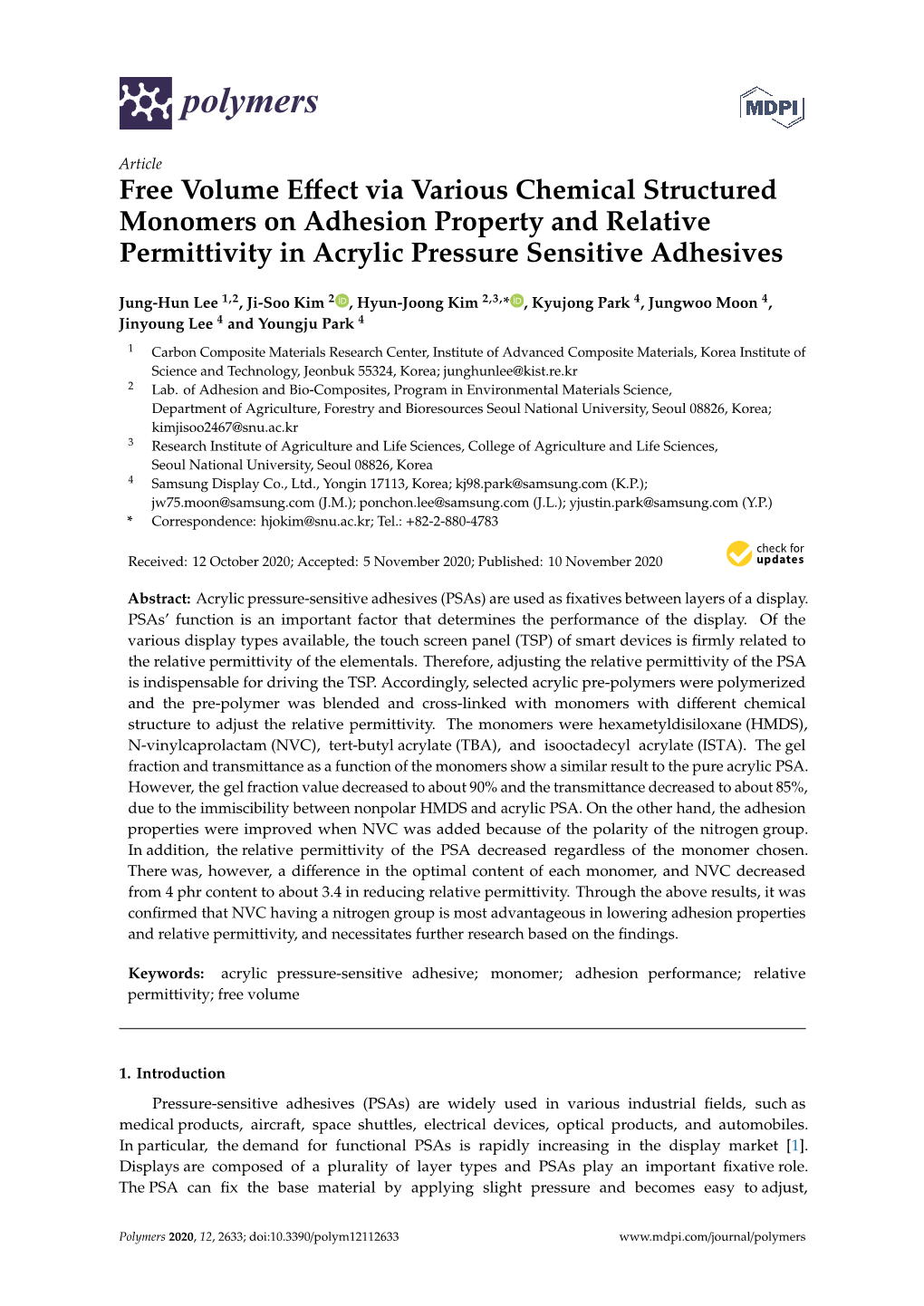 Free Volume Effect Via Various Chemical Structured Monomers On