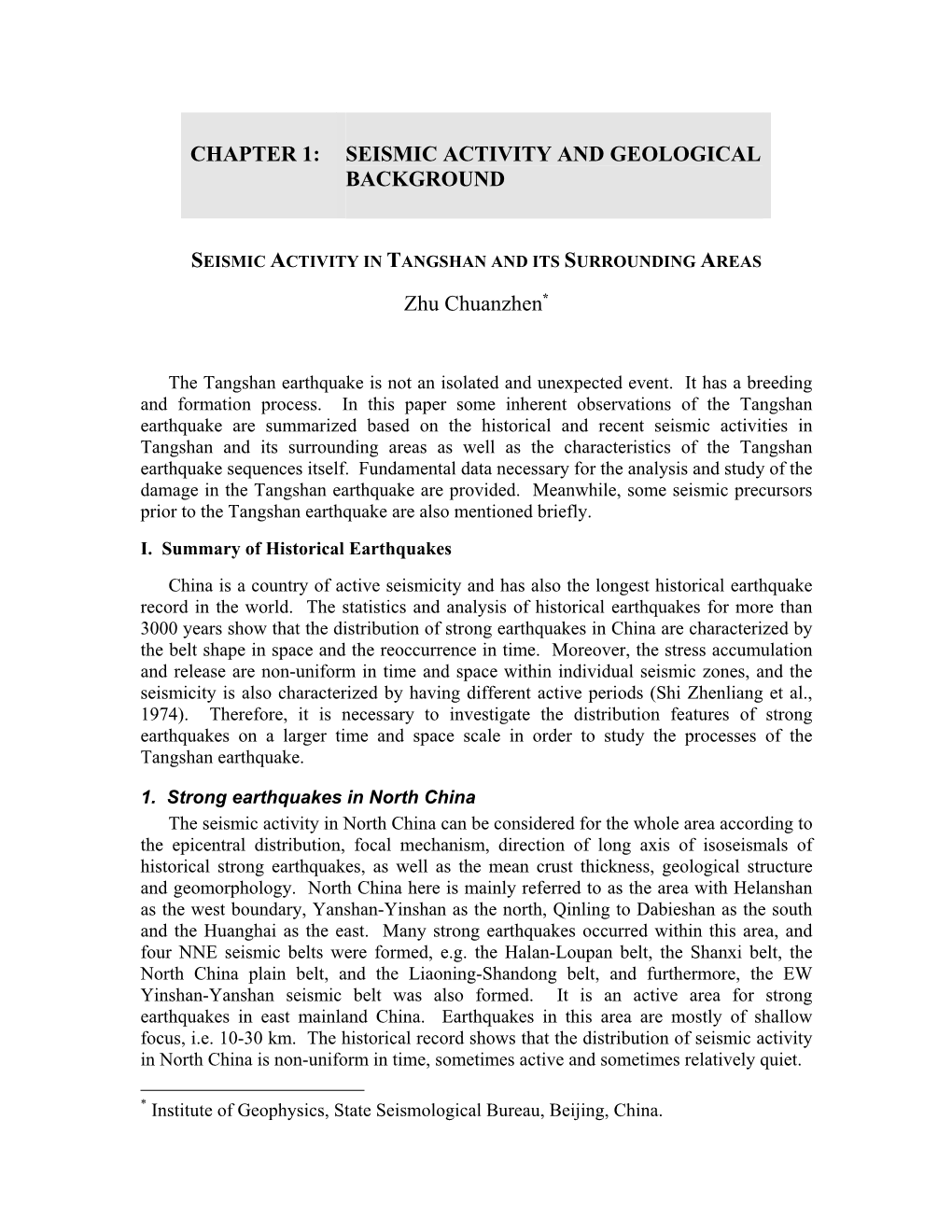 Chapter 1: Seismic Activity and Geological Background