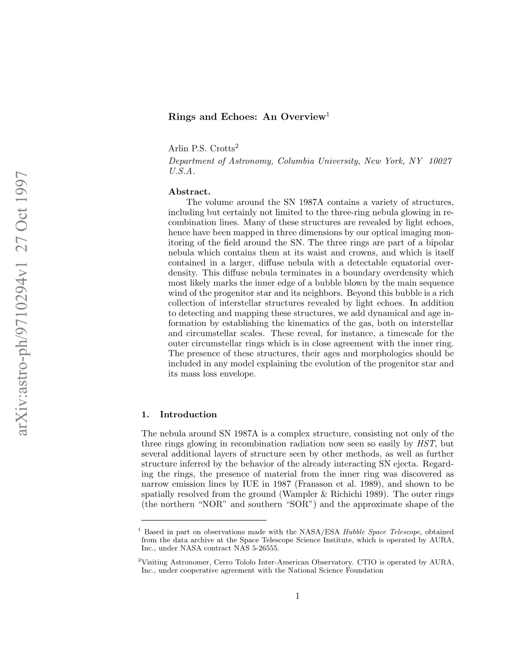 Rings and Echoes: an Overview (Of SN 1987A's Environment)