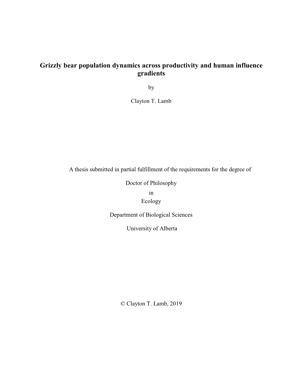 Grizzly Bear Population Dynamics Across Productivity and Human Influence Gradients