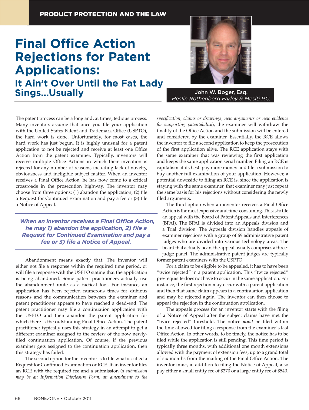 Final Office Action Rejections for Patent Applications: It Ain’T Over Until the Fat Lady Sings…Usually John W