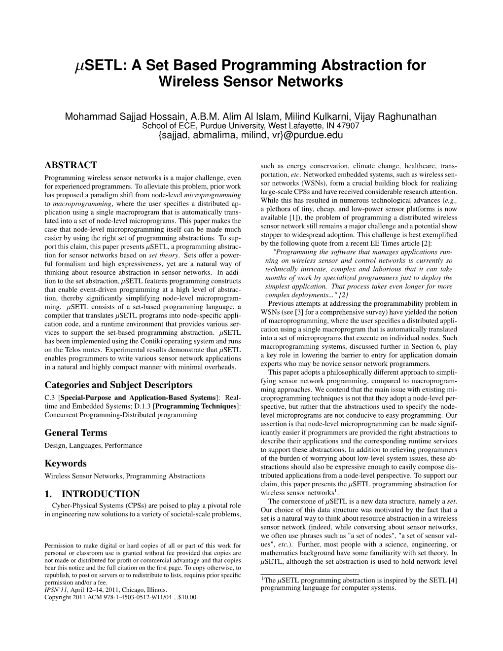 A Set Based Programming Abstraction for Wireless Sensor Networks