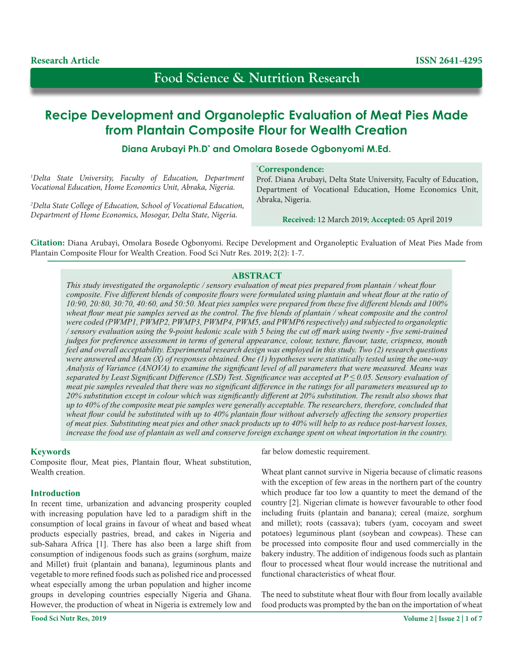 Food Science & Nutrition Research