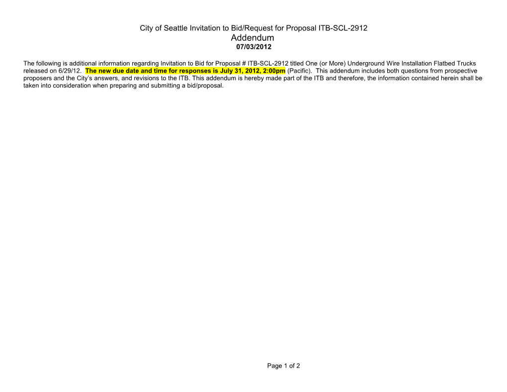City of Seattle Invitation to Bid/Request for Proposal ITB-SCL-2912