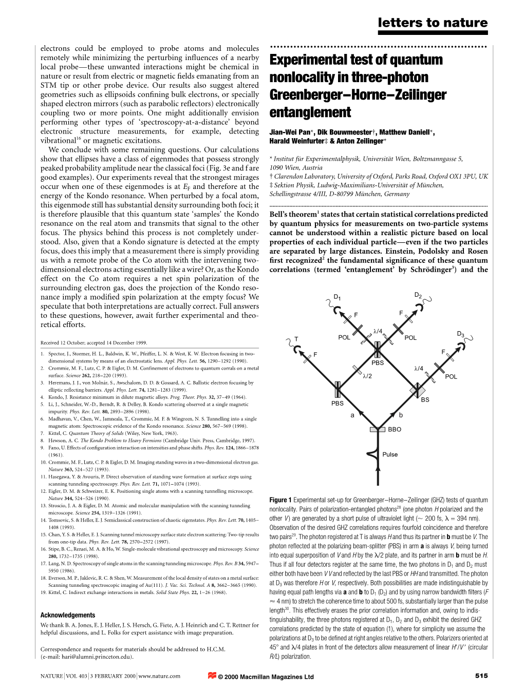 Experimental Test of Quantum Nonlocality in Three-Photon