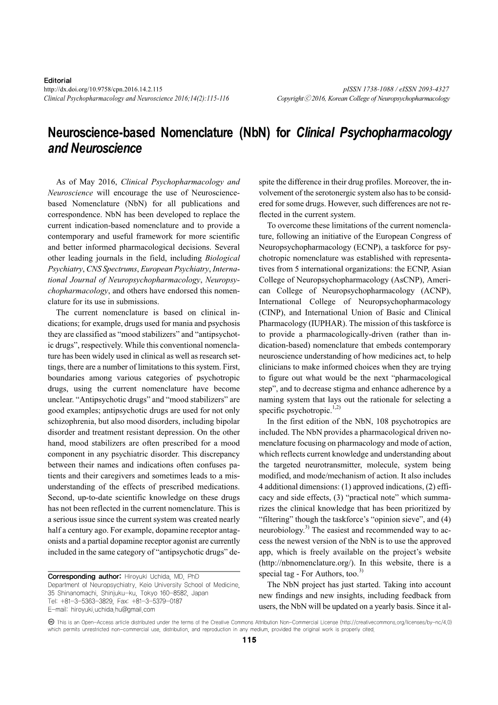 Neuroscience-Based Nomenclature (Nbn) for Clinical Psychopharmacology and Neuroscience