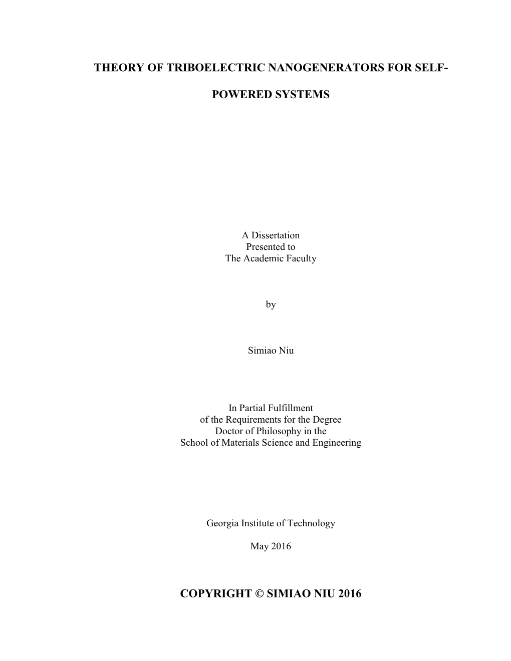 Theory of Triboelectric Nanogenerators for Self-Powered Systems