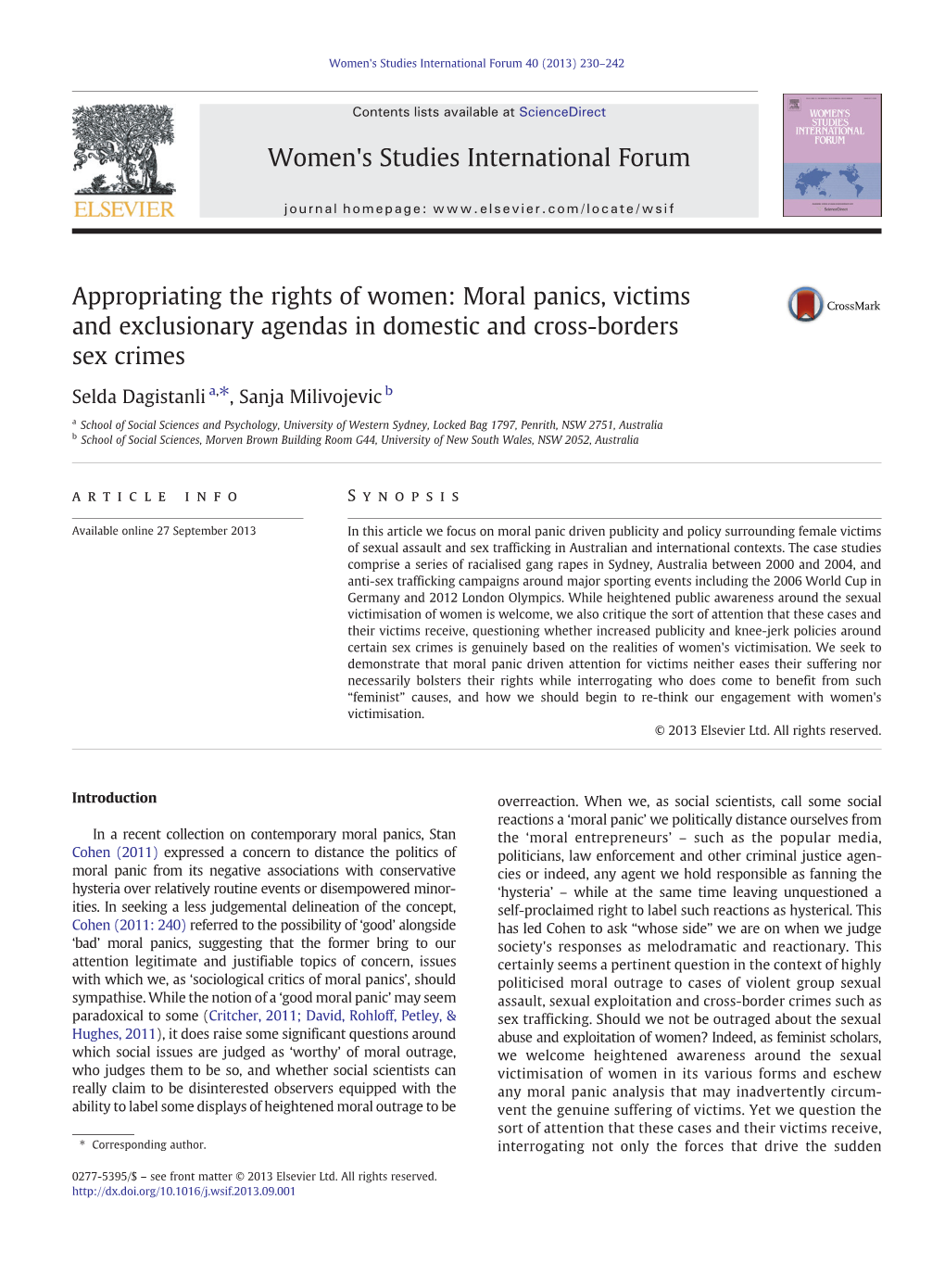 Moral Panics, Victims and Exclusionary Agendas in Domestic and Cross-Borders Sex Crimes