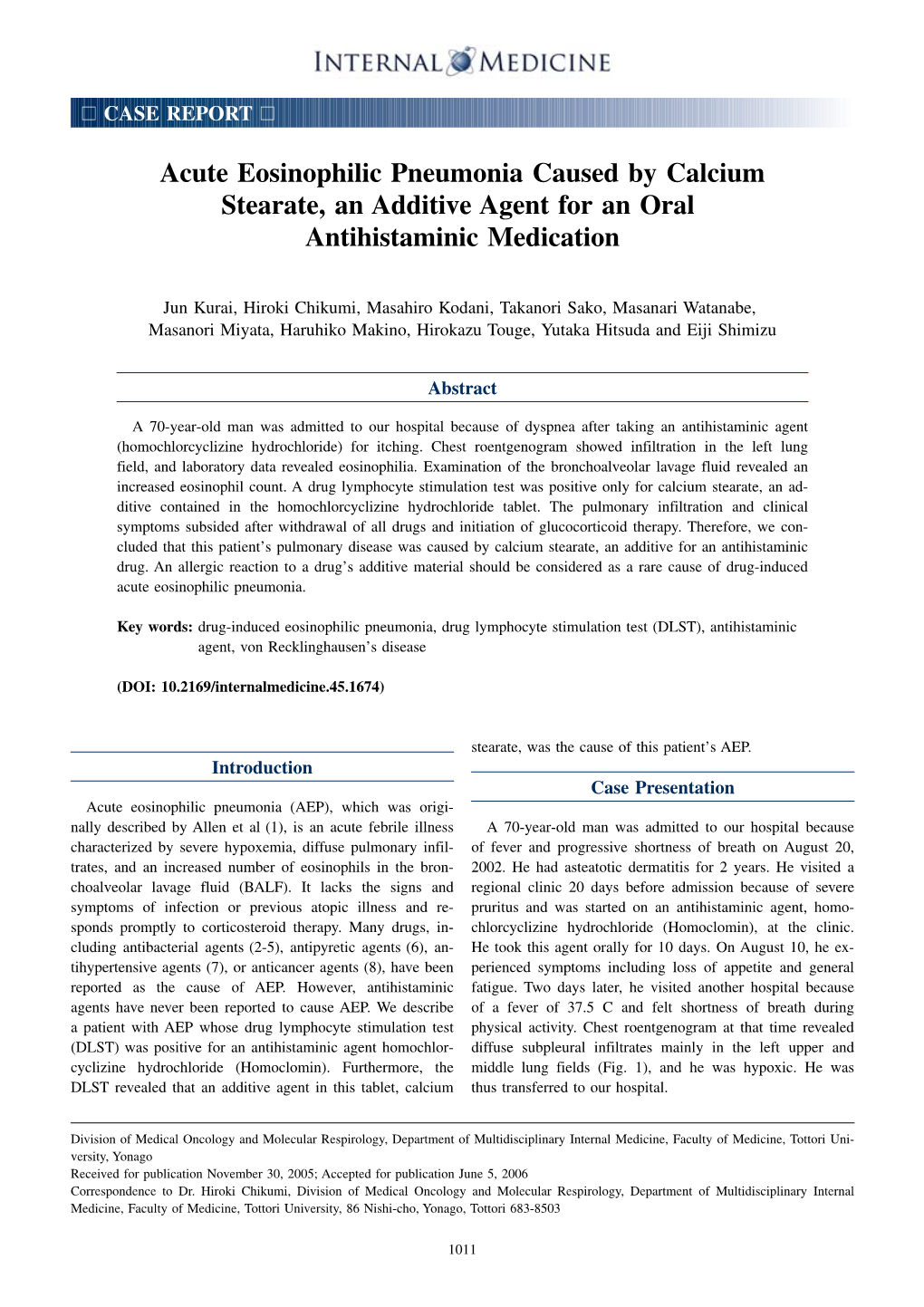 Acute Eosinophilic Pneumonia Caused by Calciumstearate, An