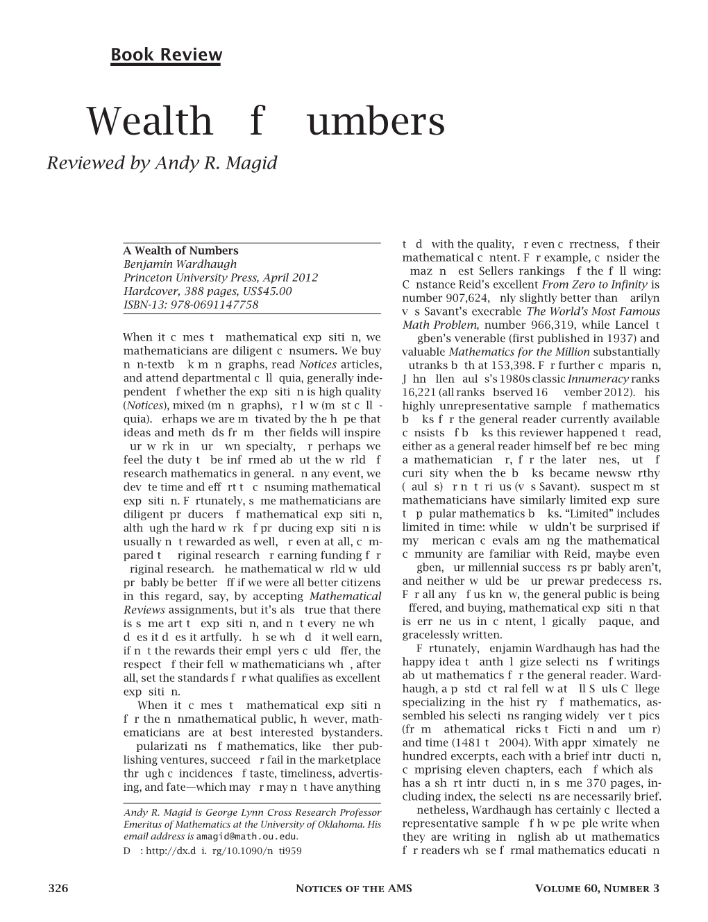 A Wealth of Numbers Reviewed by Andy R