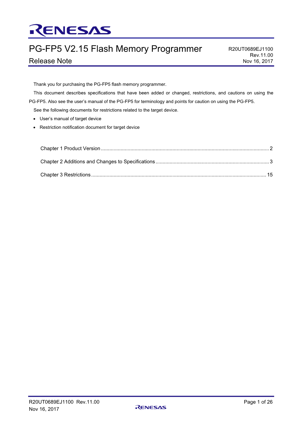 PG-FP5 V2.15 Flash Memory Programmer Release Note