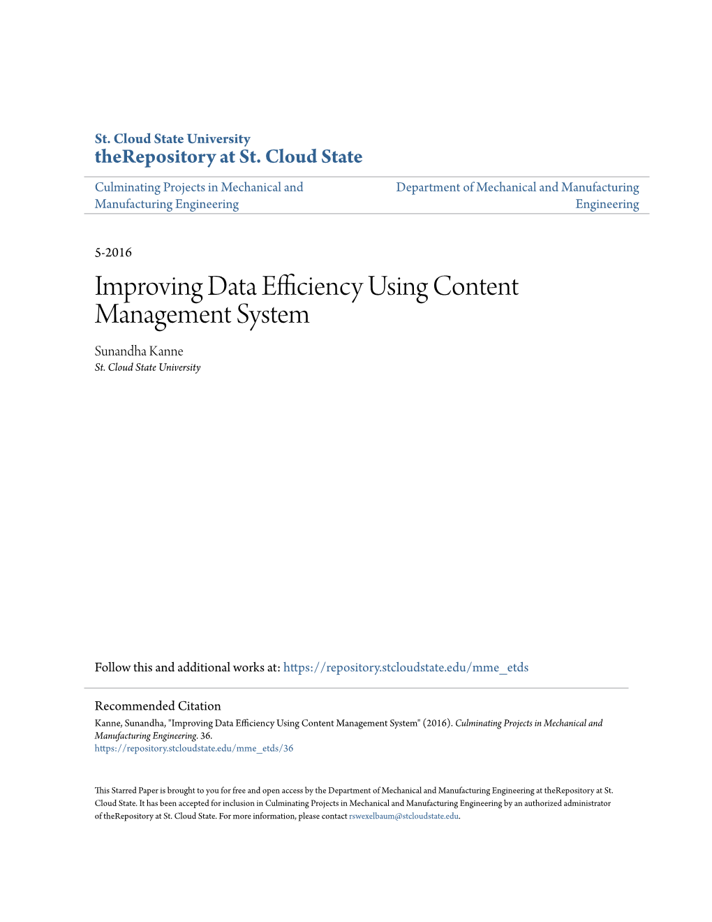 Improving Data Efficiency Using Content Management System Sunandha Kanne St