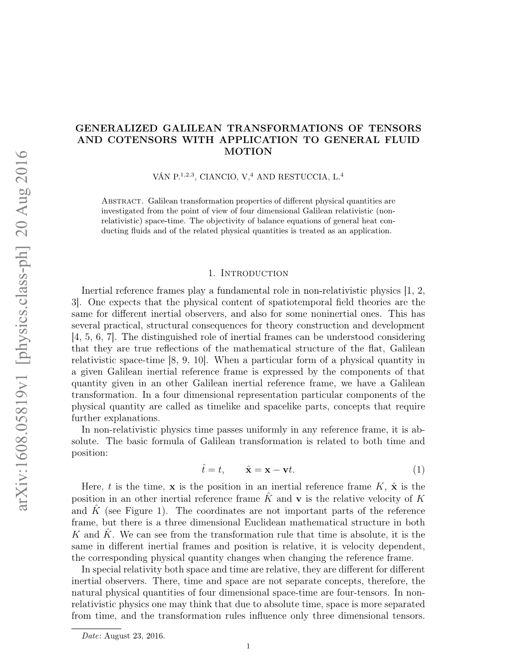 Generalized Galilean Transformations of Tensors and Cotensors with Application to General Fluid Motion