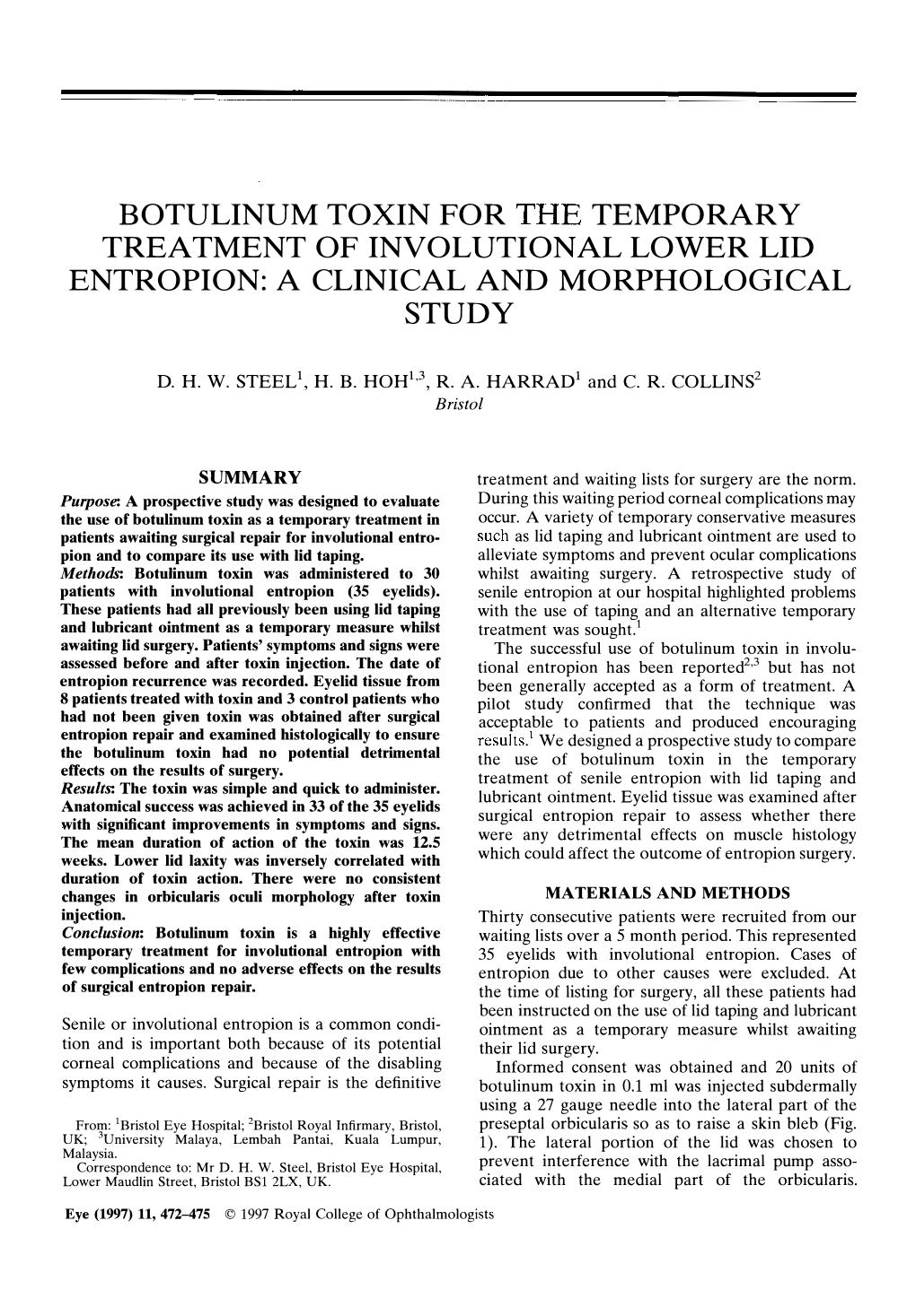 Botulinum Toxin for the Temporary Treatment of Involutional Lower Lid Entropion: a Clinical and Morphological Study