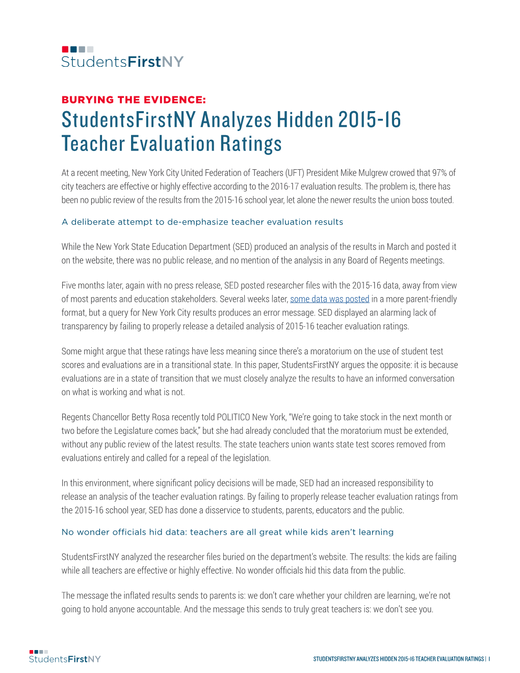 Studentsfirstny Analyzes Hidden 2015-16 Teacher Evaluation Ratings