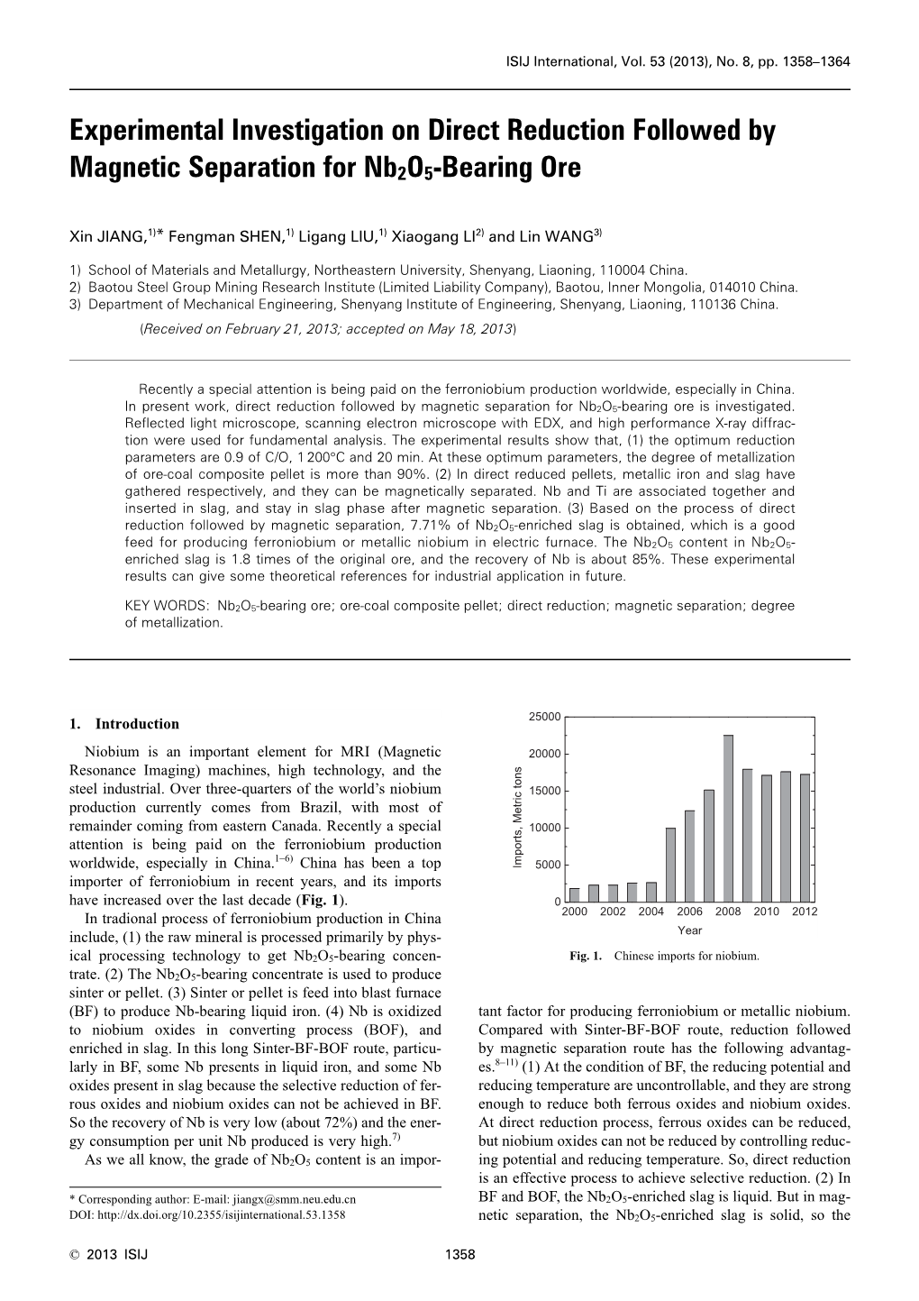 Experimental Investigation on Direct Reduction Followed by Magnetic Separation for Nb2o5-Bearing Ore