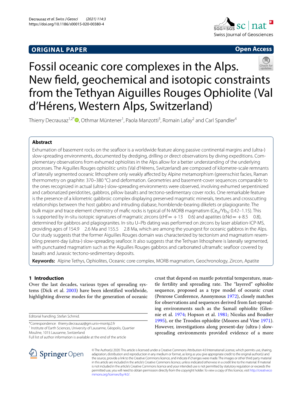 Fossil Oceanic Core Complexes in the Alps. New Field, Geochemical And