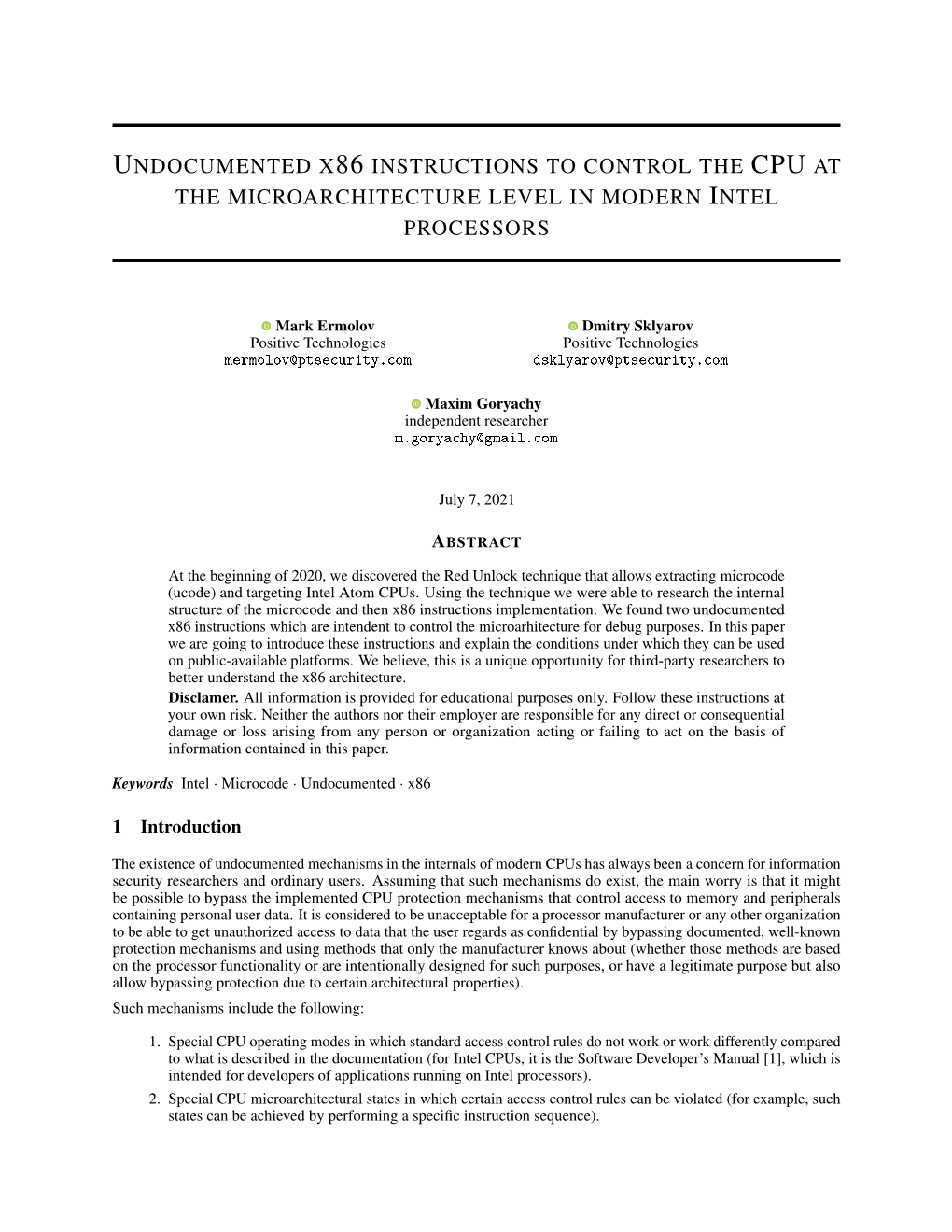 Undocumented X86 Instructions to Control the CPU at the Microarchitecture Level