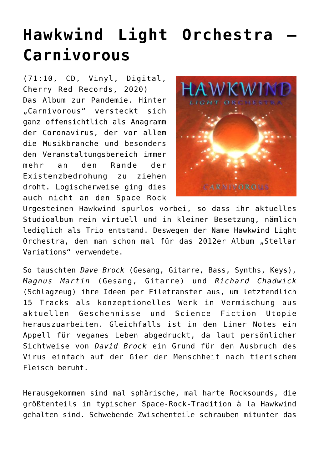 Hawkwind Light Orchestra – Carnivorous