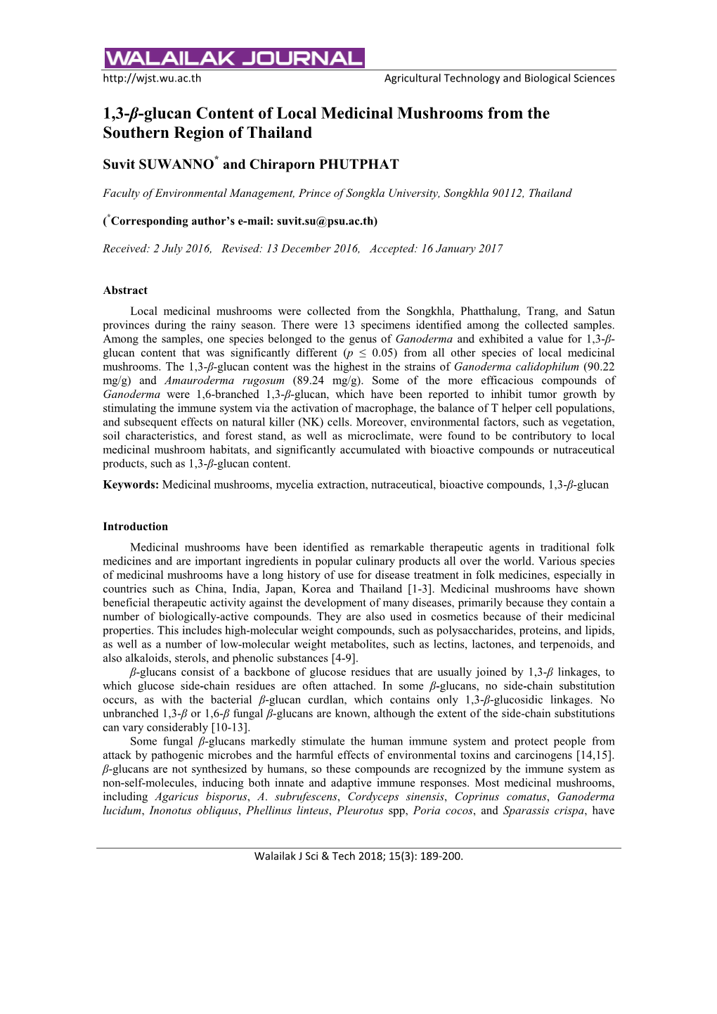 1,3-?-Glucan Content of Local Medicinal