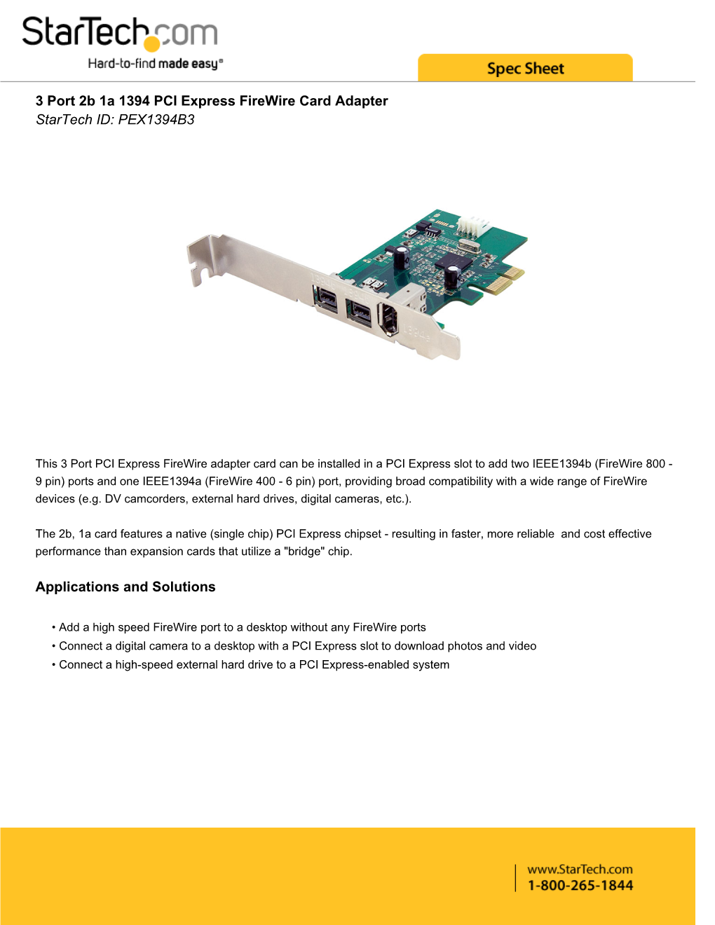 3 Port 2B 1A 1394 PCI Express Firewire Card Adapter Startech ID: PEX1394B3