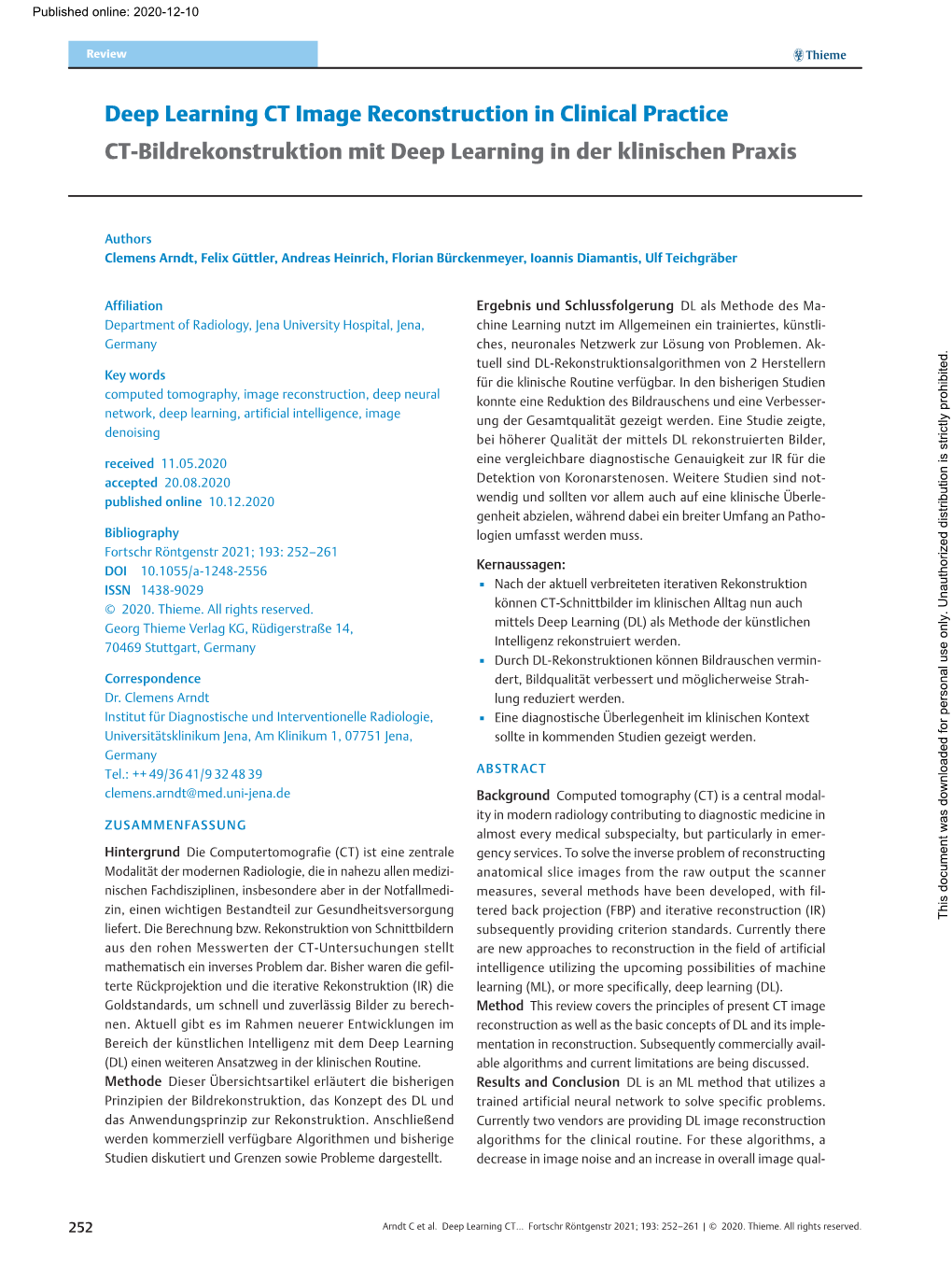 Deep Learning CT Image Reconstruction in Clinical Practice CT-Bildrekonstruktion Mit Deep Learning in Der Klinischen Praxis