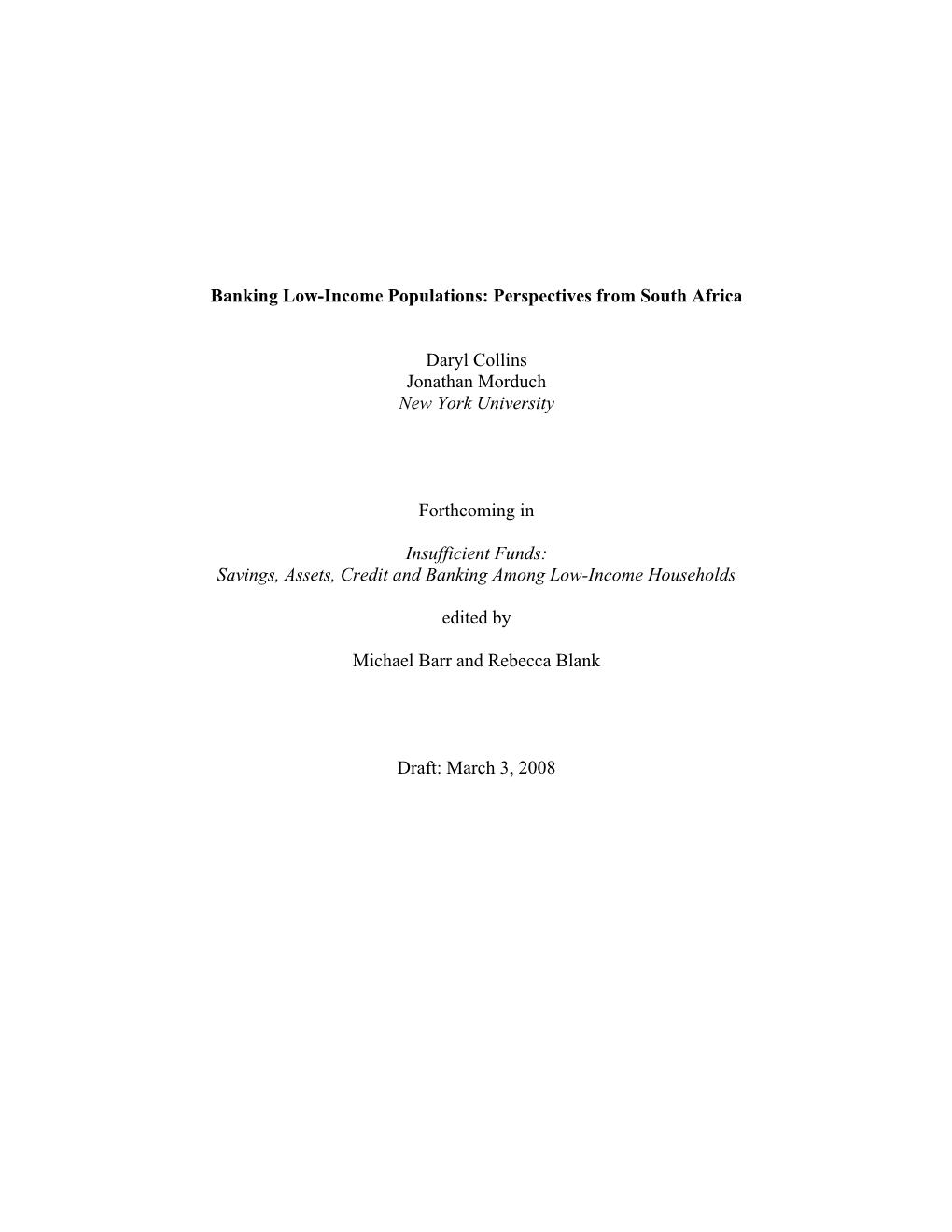 Banking Low-Income Populations: Perspectives from South Africa