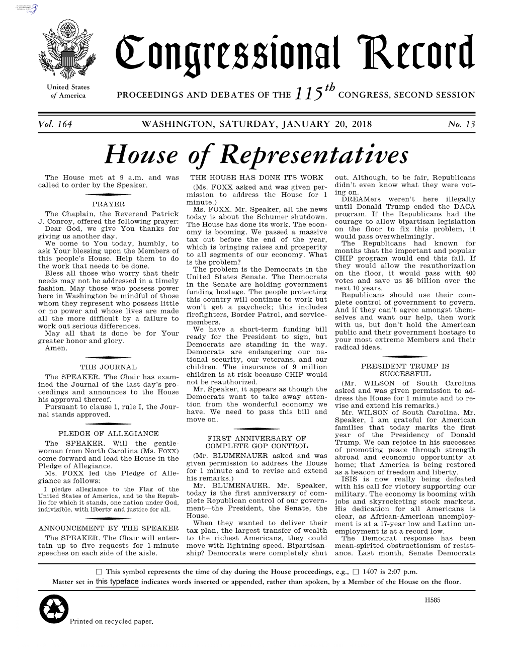 Congressional Record United States Th of America PROCEEDINGS and DEBATES of the 115 CONGRESS, SECOND SESSION