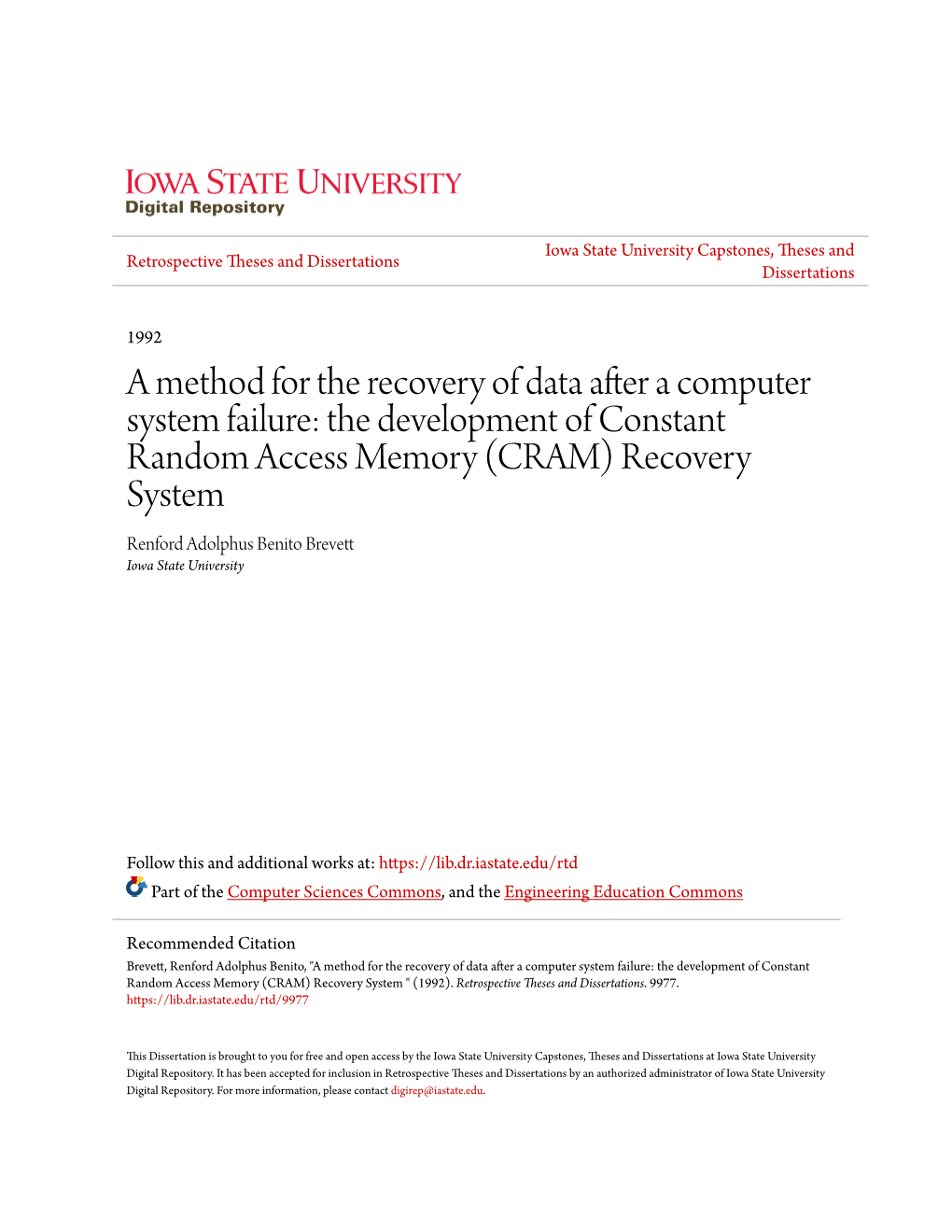 A Method for the Recovery of Data After a Computer System Failure: The