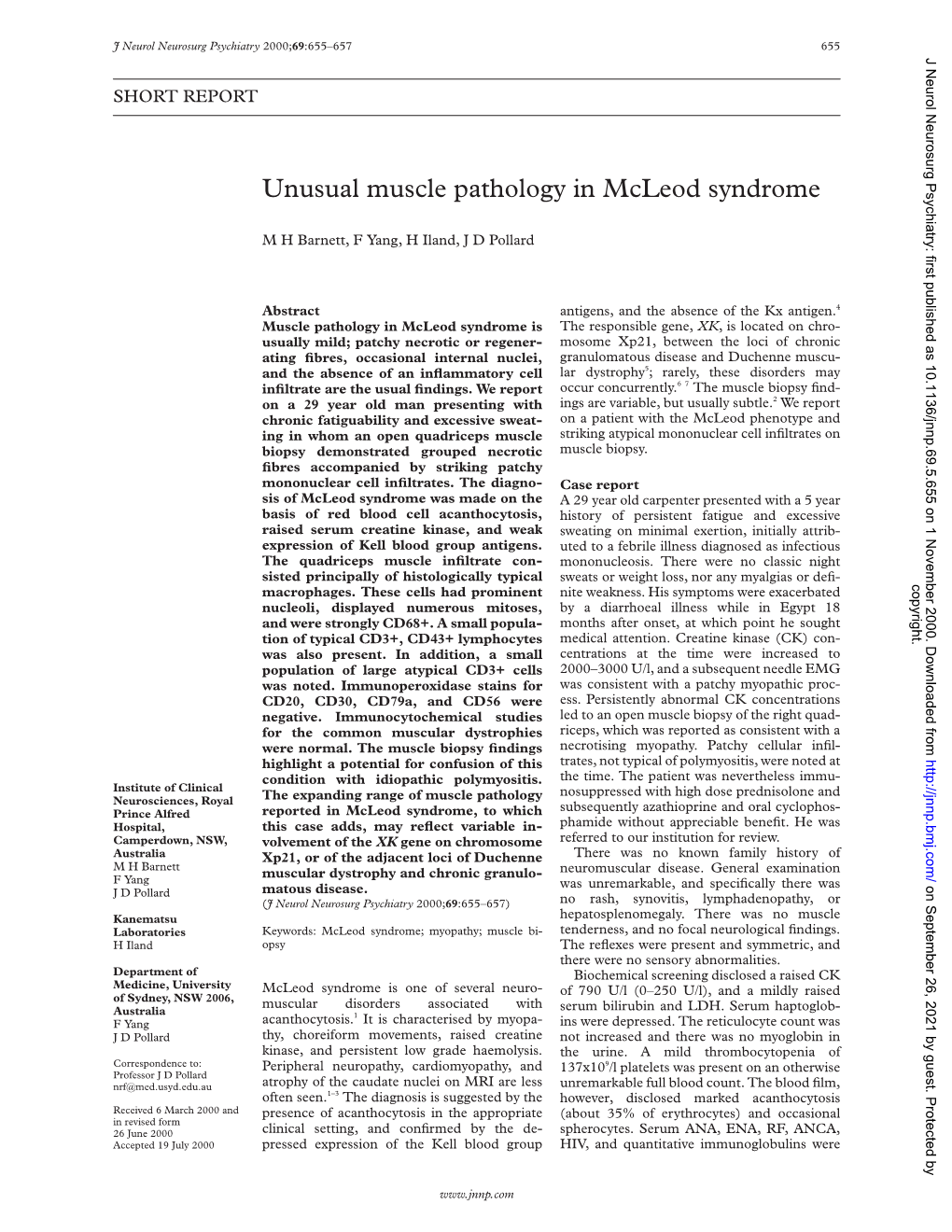 Unusual Muscle Pathology in Mcleod Syndrome