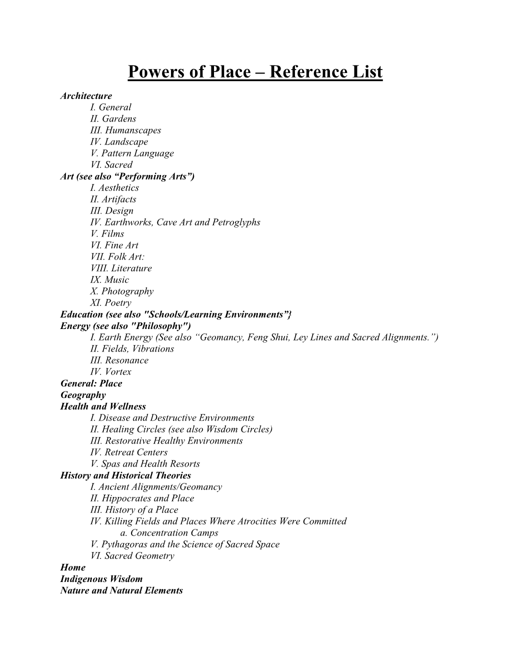 Reference List Architecture I