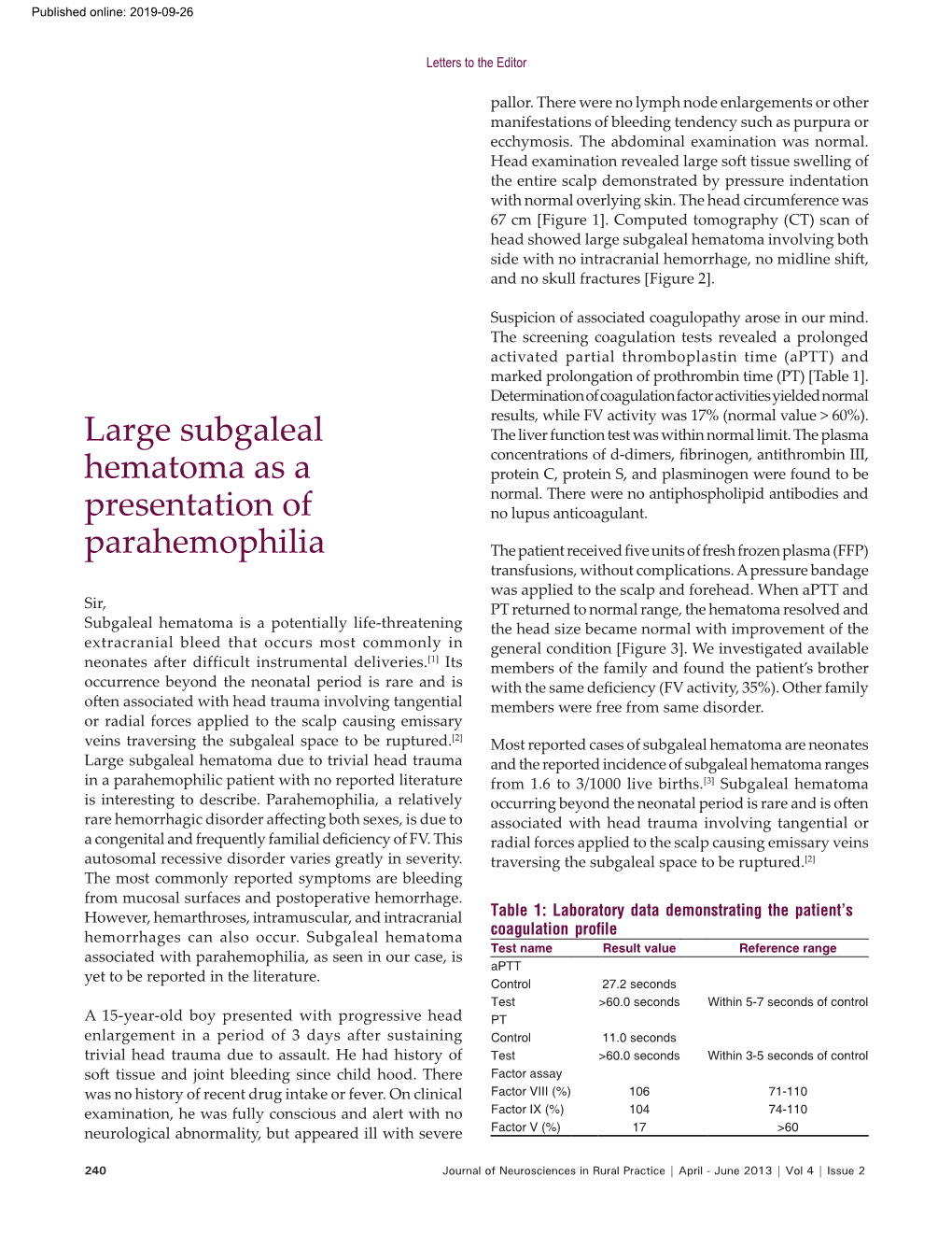 Large Subgaleal Hematoma As a Presentation of Parahemophilia - DocsLib