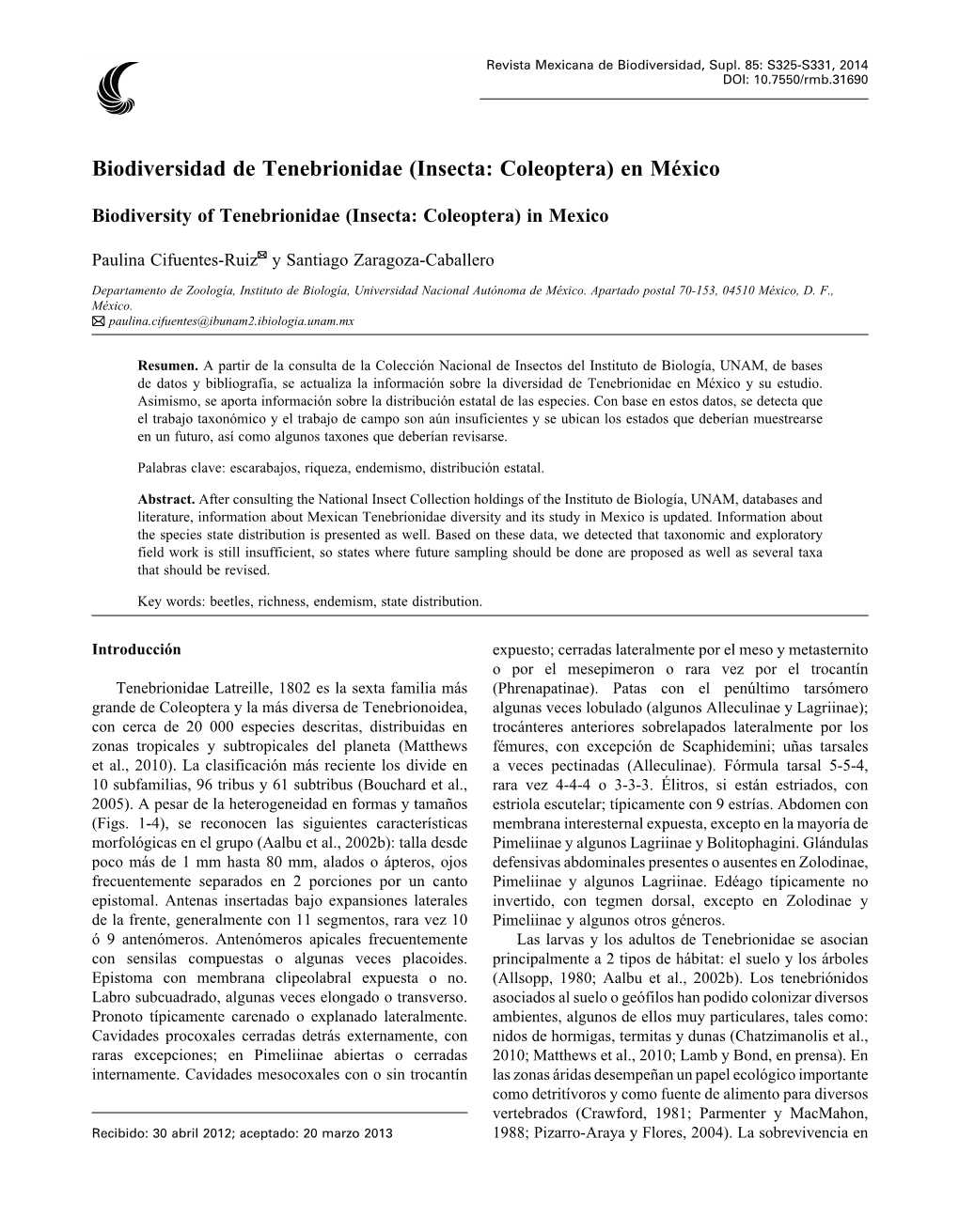 Biodiversidad De Tenebrionidae (Insecta: Coleoptera) En México