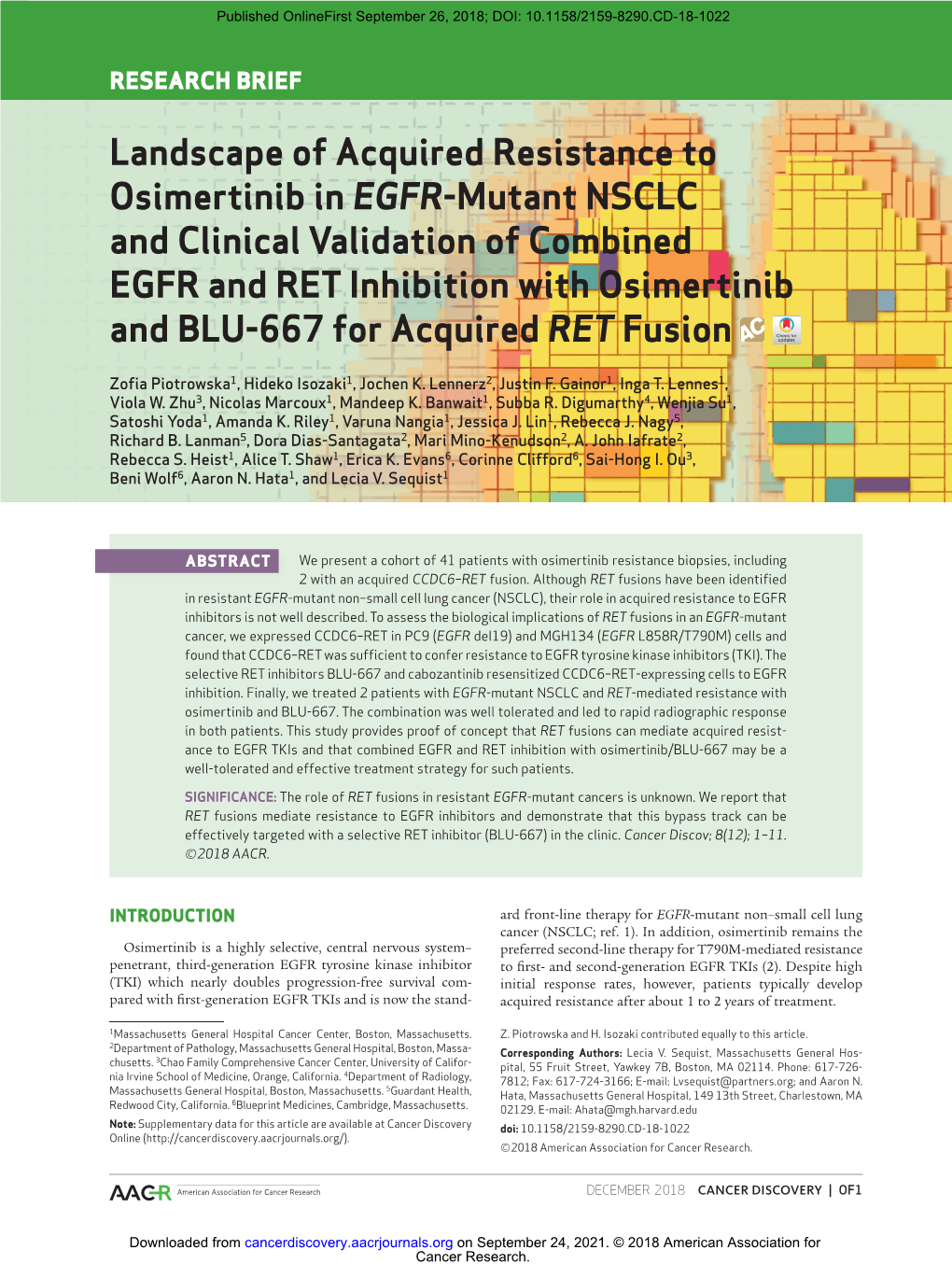 Landscape of Acquired Resistance to Osimertinib in EGFR-Mutant