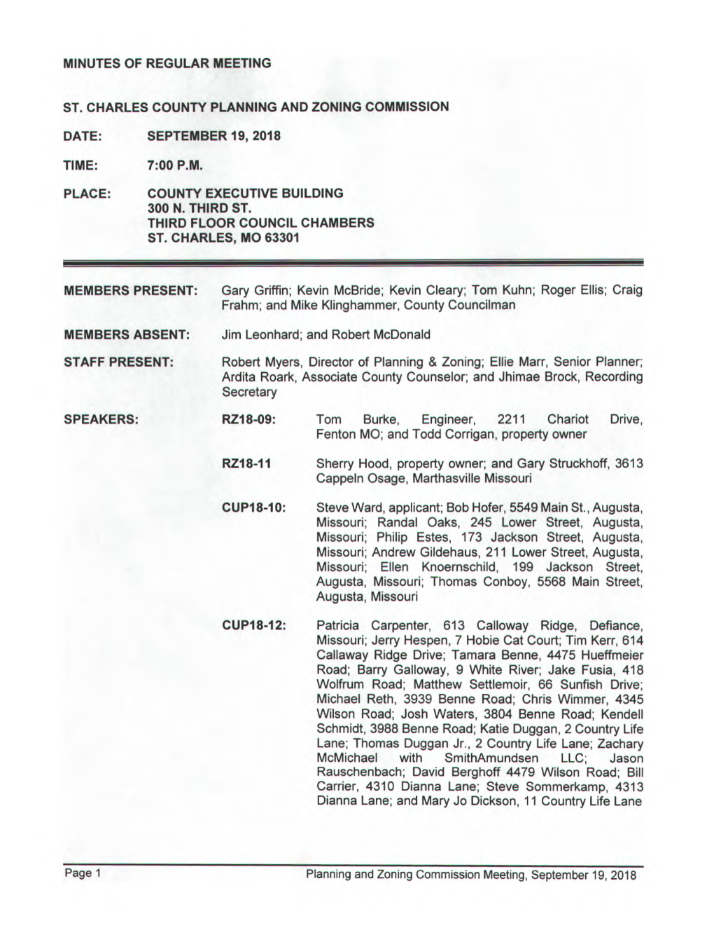 Minutes of Regular Meeting St. Charles County