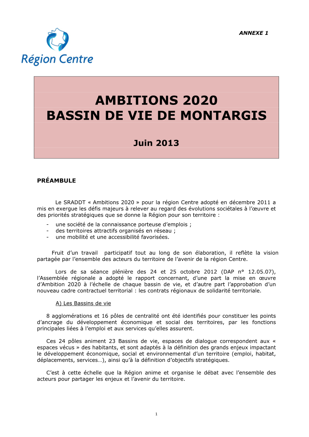 Ambitions 2020 Bassin De Vie De Montargis